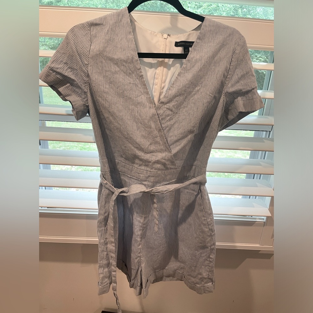 Blue and white ladies romper